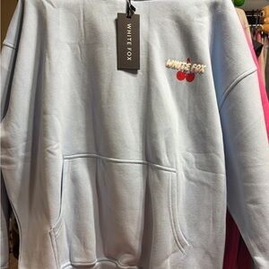 White Fox Boutique Sky Blue Hoodie with Cherry Embroidery